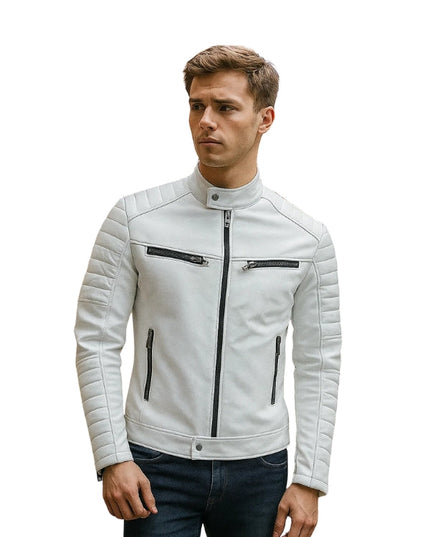 Torino Biker White Leather Jacket