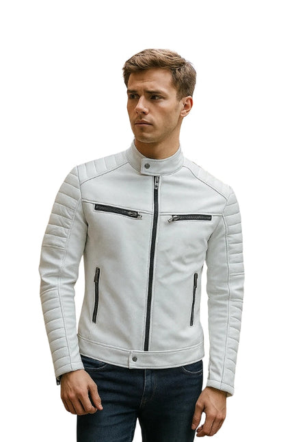 Torino Biker White Leather Jacket