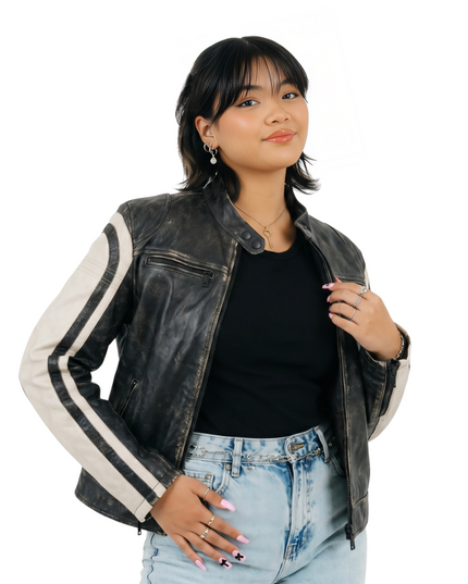 Two Tone Leather Cafe Racer Jacket