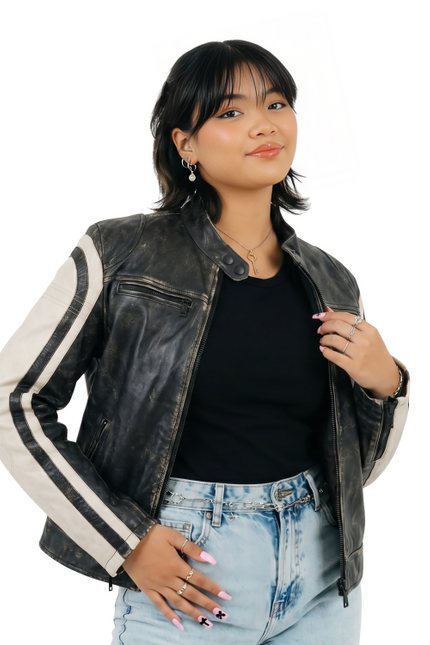 Two Tone Leather Cafe Racer Jacket