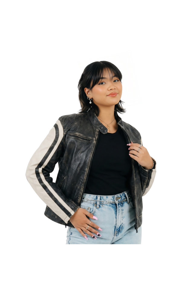 Two Tone Leather Cafe Racer Jacket