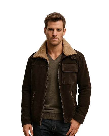 Ugg Belfast Suede Leather Bomber Jacket front view
