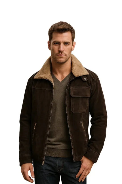 Ugg Belfast Suede Leather Bomber Jacket front view