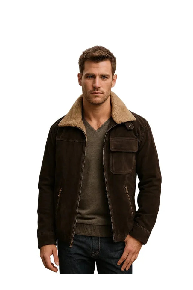 Ugg Belfast Suede Leather Bomber Jacket front view
