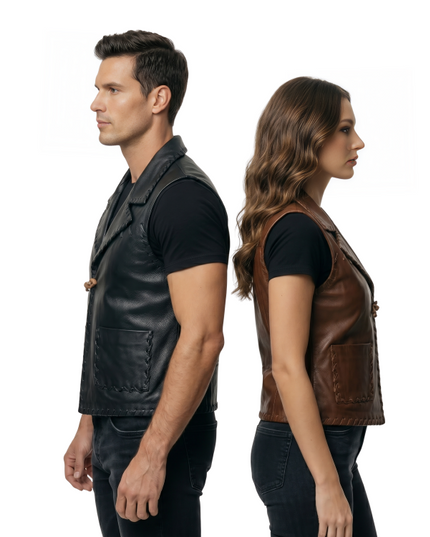 Unisex Leather Whipstitch Vest Sale Live