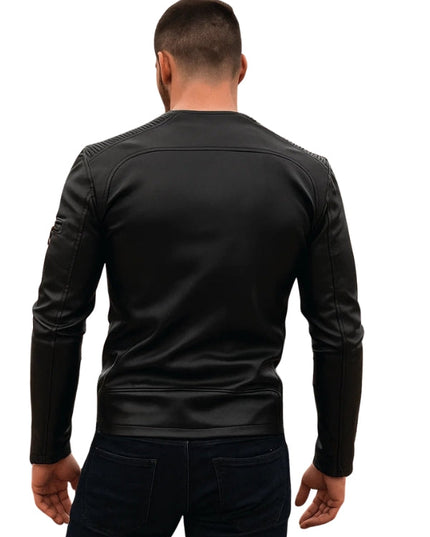 Men's Long Sleeves Multi-Zipper Black Sheepskin Biker Leather Jacket