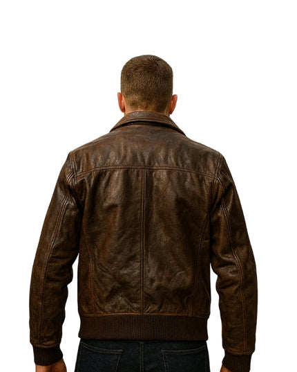 Dark Brown Shirt Style Bomber Leather Jacket