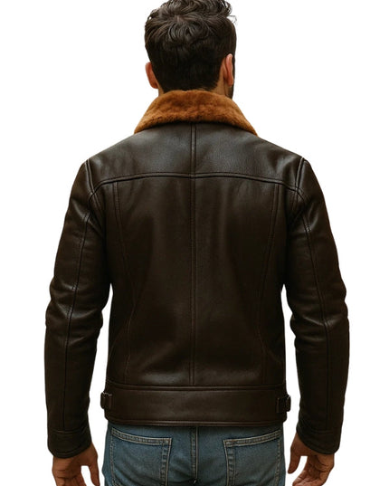 Men's Brown Aviator B3 Shearling Sheepskin Bomber Leather Jacket