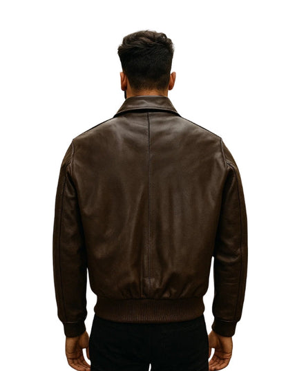 Men's A2 Aviator Pilot Long Sleeves Brown Bomber Leather Jacket