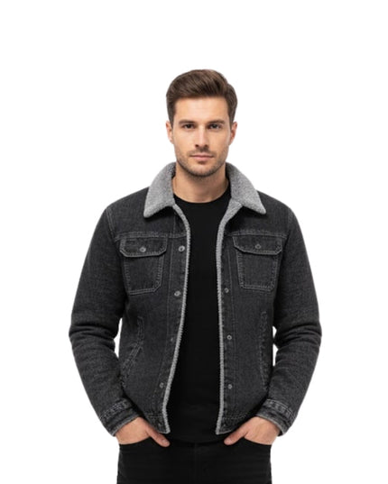 Mens Winter Warm Sherpa Fur Denim Jacket