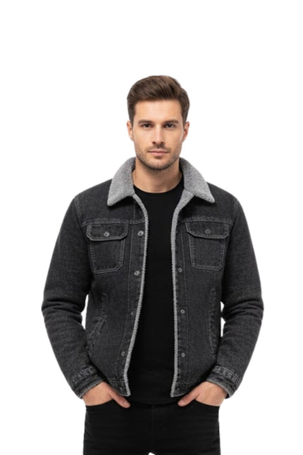 Mens Winter Warm Sherpa Fur Denim Jacket