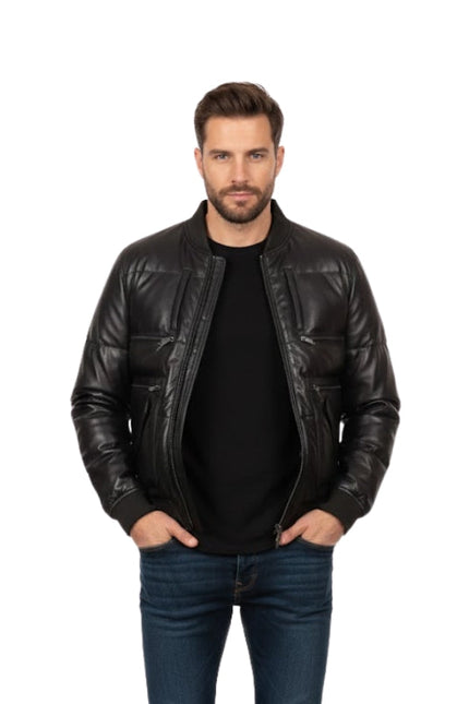 Men's Winter Warm Motorcycle Sheepskin Black Bomber Jacket