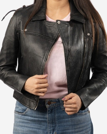 Women’s Classic Black Leather Biker Jacket