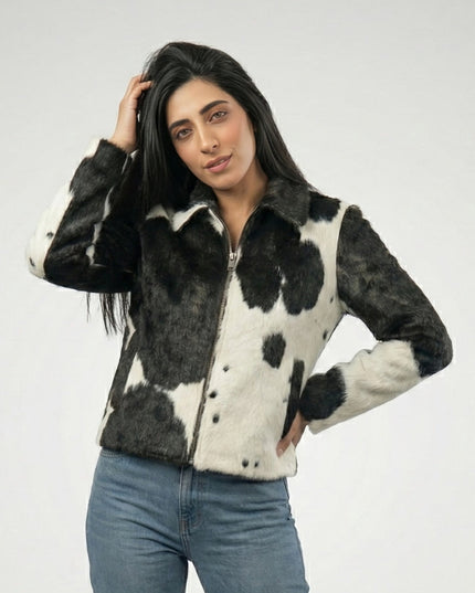 Cow Skin Handmade Hair-On Biker Jacket
