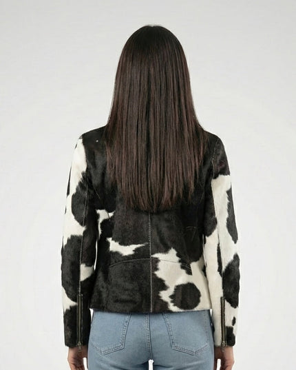 Cow Skin Handmade Hair-On Biker Jacket