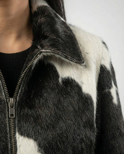 Cow Skin Handmade Hair-On Biker Jacket
