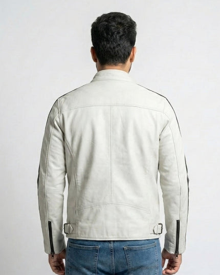 Men's Black & White Biker Leather Jacket