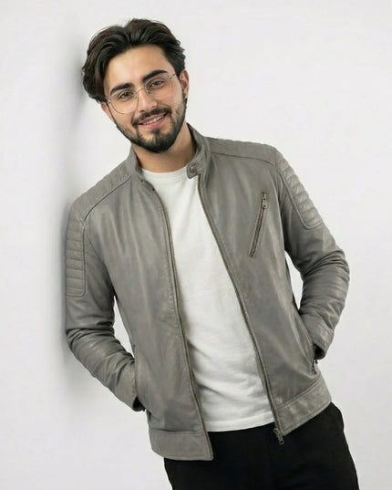 Men's Grey Outerwear Biker Jacket