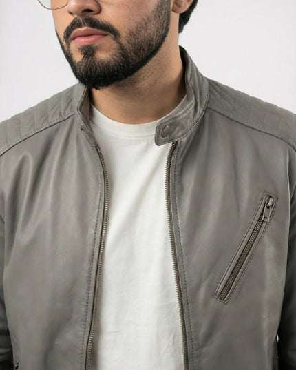 Men's Grey Outerwear Biker Jacket
