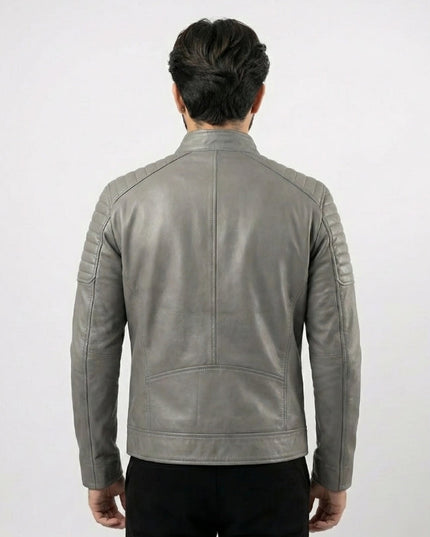 Men's Grey Outerwear Biker Jacket
