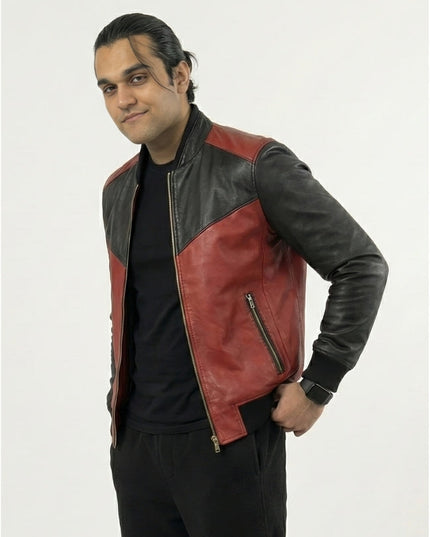 Men’s Two Tone Red and Black Bomber Jacket