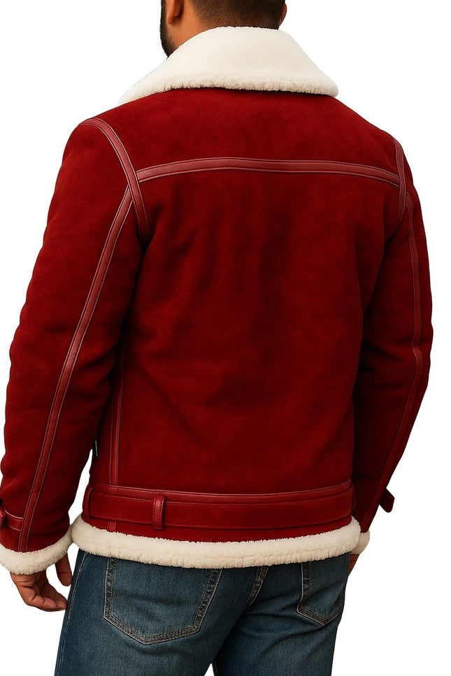Men’s Red Suede Leather Jacket - Aviator Style