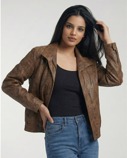 Women's Vintage Oversize Brown Leather Jacket