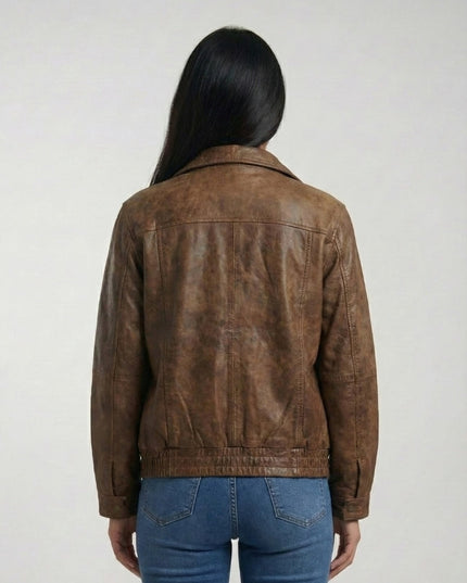 Women's Vintage Oversize Brown Leather Jacket