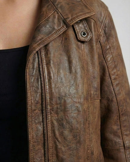 Women's Vintage Oversize Brown Leather Jacket