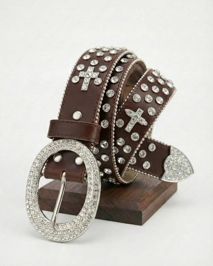Cross-Embellished Bling Rhinestone Belt