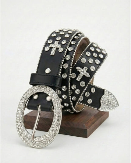 Cross-Embellished Bling Rhinestone Belt