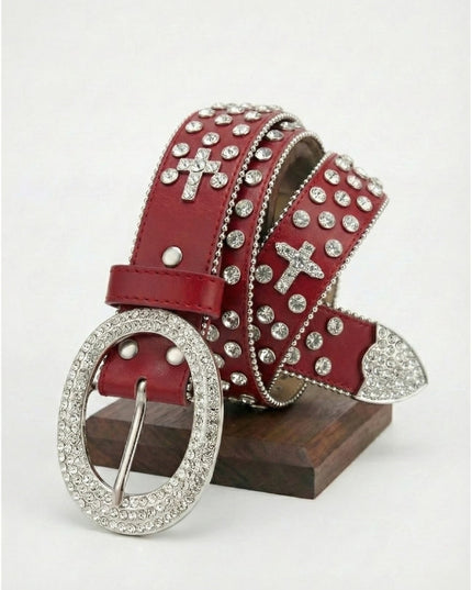 Cross-Embellished Bling Rhinestone Belt