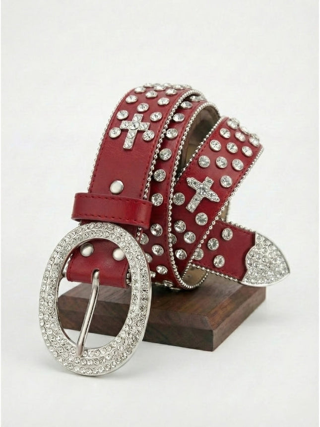 Cross-Embellished Bling Rhinestone Belt