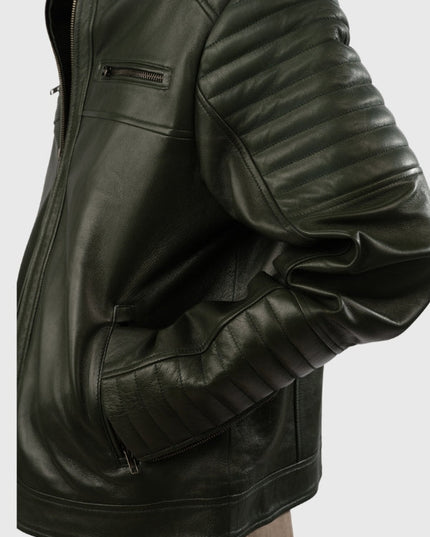 Green leather jacket on a plain background