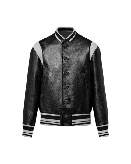 Men's Real Leather Black And Grey Bomber Leather Jacket