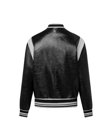Men's Real Leather Black And Grey Bomber Leather Jacket