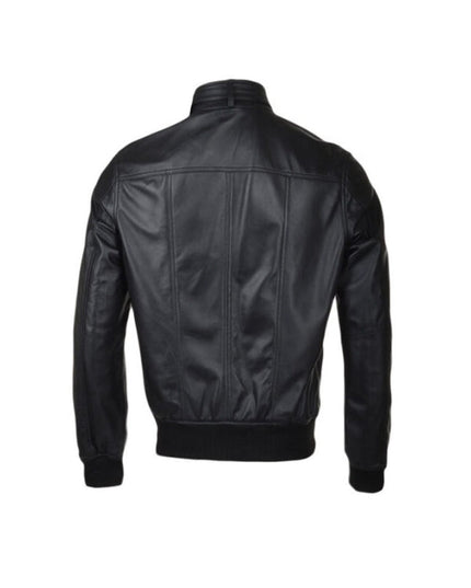 Men's Classic Real Lambskin Long Sleeves Black Bomber Leather Jacket
