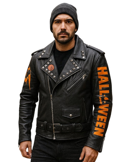 Halloween Costume Biker Jacket – Classic Black Leather