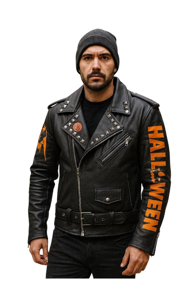 Halloween Costume Biker Jacket – Classic Black Leather