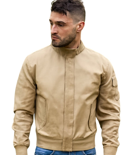 Men's Beige Cotton Bomber Jacket