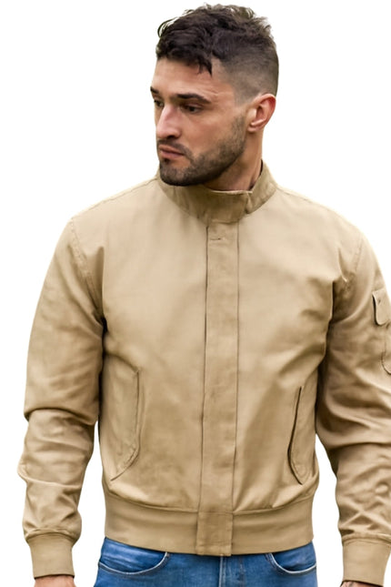 Men's Beige Cotton Bomber Jacket