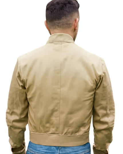 Men's Beige Cotton Bomber Jacket