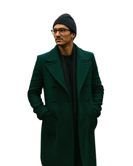 Men's Wool Green Vintage Long Trench Coat
