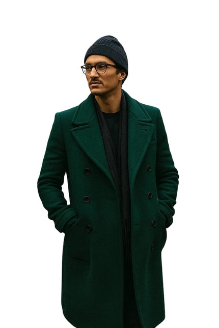 Men's Wool Green Vintage Long Trench Coat