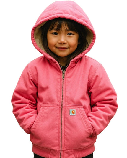 Girls insulated Real Cotton Front Zipper Lined Hooded Active Pink Jacket