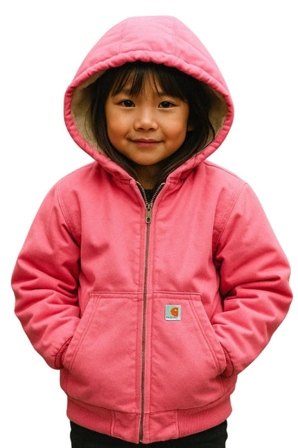 Girls insulated Real Cotton Front Zipper Lined Hooded Active Pink Jacket