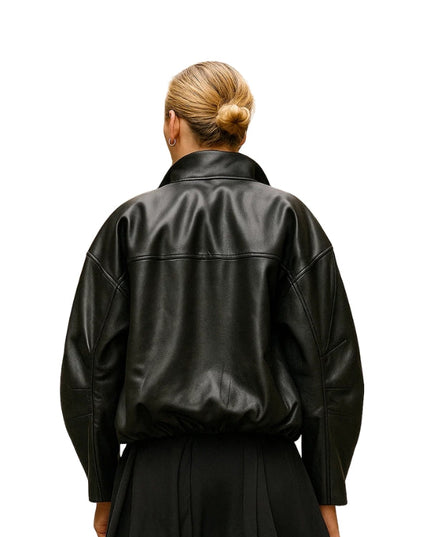 Bubble Hem Vegan Leather Bomber Jacket