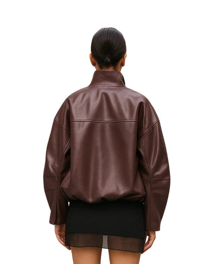 Bubble Hem Vegan Leather Bomber Jacket