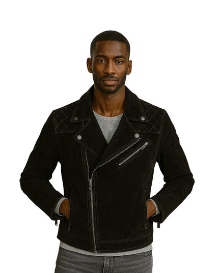 Mens Express Suede Quilted Black Leather Jacket