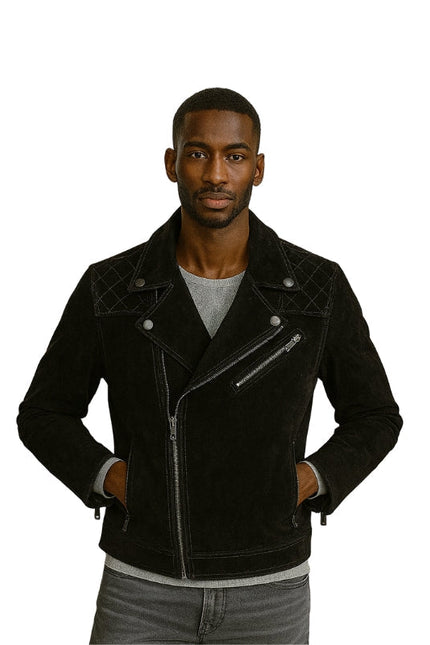 Mens Express Suede Quilted Black Leather Jacket